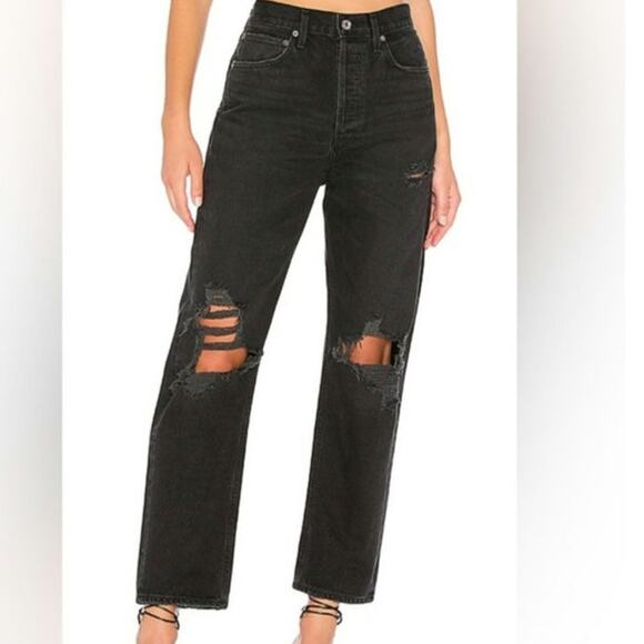 Agolde 90s midrise loose fit black jeans ripped distressed audio - Picture 1 of 12